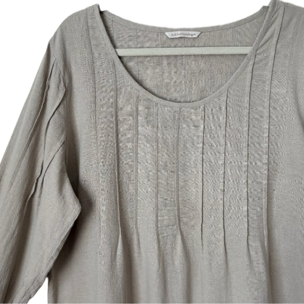 SOFT SURROUNDINGS Pintuck Peasant Boho Natural Cotton Longline Tunic in Tan MED - Picture 5 of 12